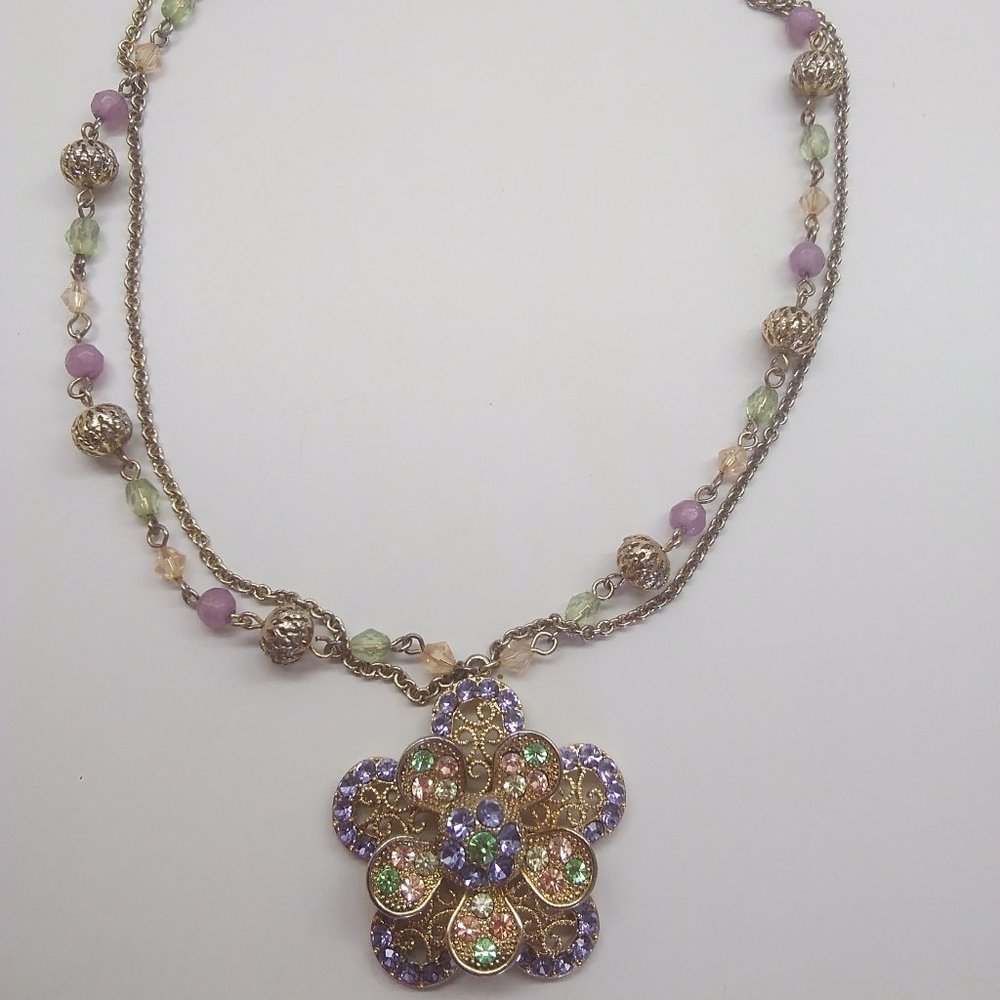 Multi-Rhinestone Flower Necklace